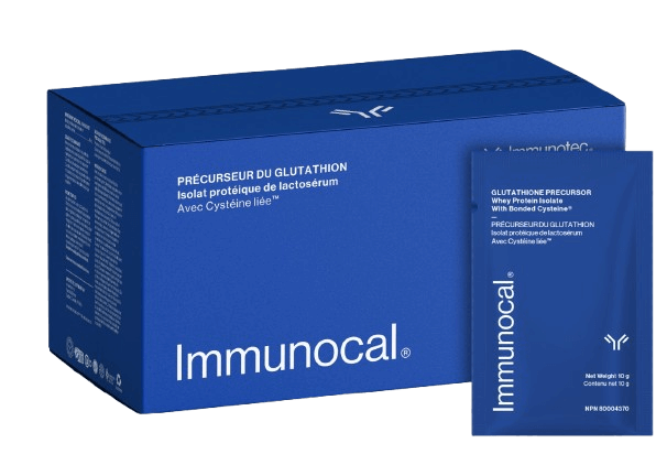 Chaque boîte d' IMMUNOCAL contient 30 sachets de protéine bioactive, précurseure de glutathion pour la santé et le système immunitaire.